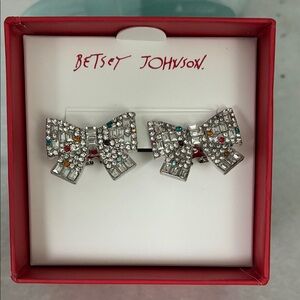 Betsey Johnson Silver Crystal Bow Brooches